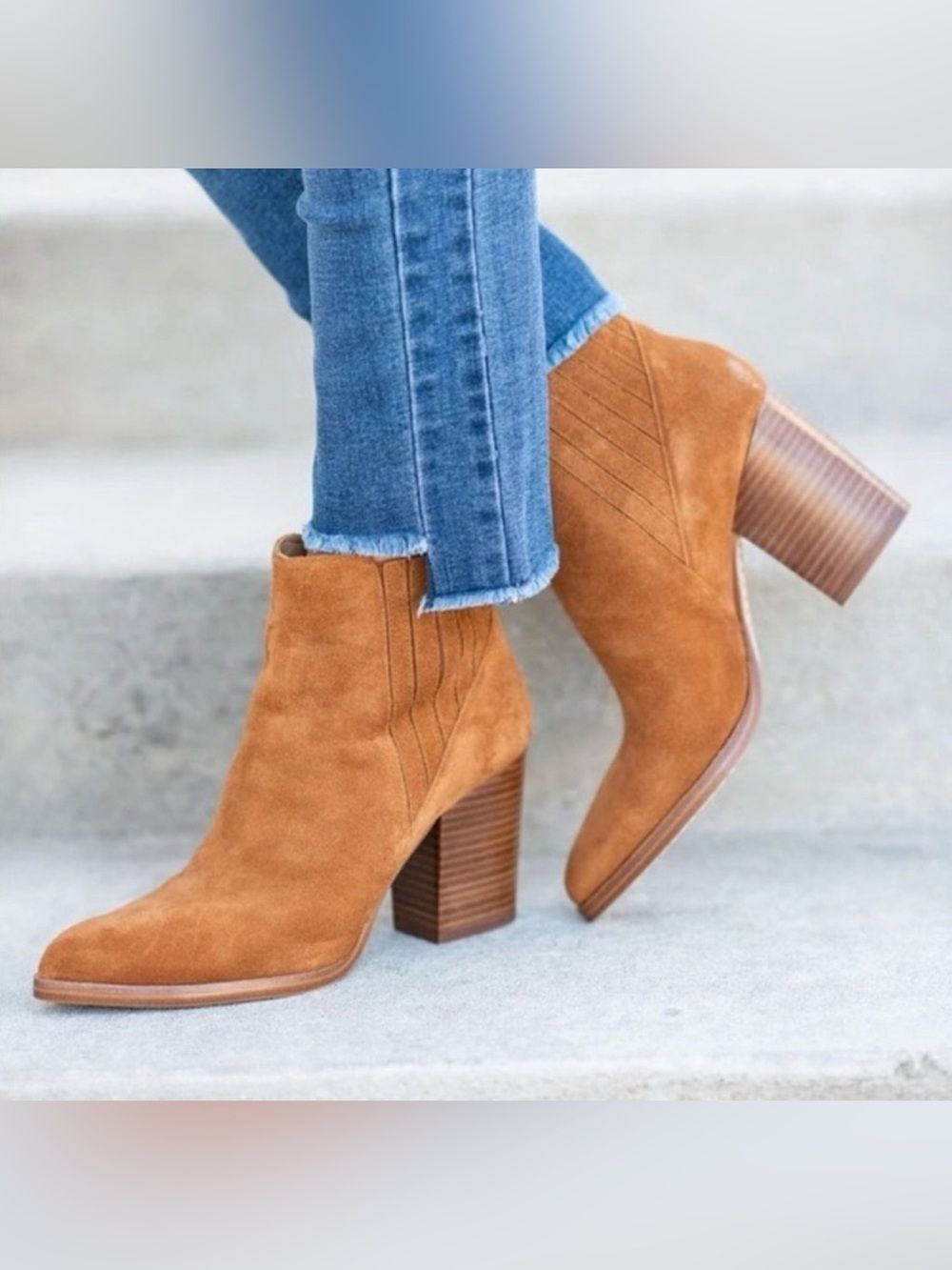 Marc Fisher Brown Suede Alva Chelsea Ankle Boots Block Heel Booties Western 8